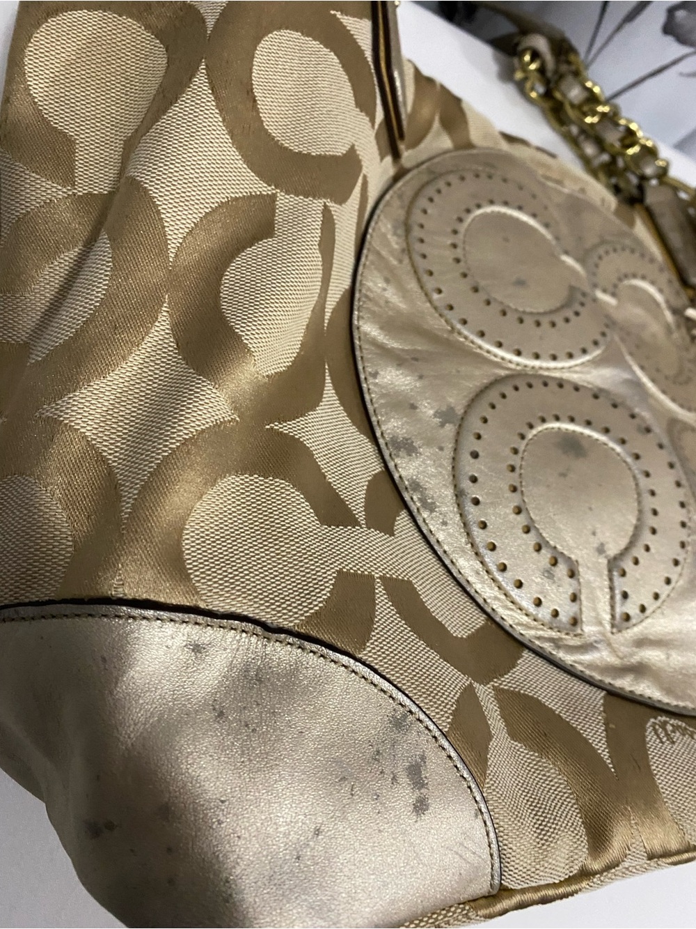 Coach Large Logo Tan Shoulder Purse Used - Picture 4 of 16